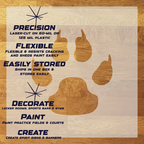 Wolf Print  Stencil Sheet with key highlights of the design and how it can be used.